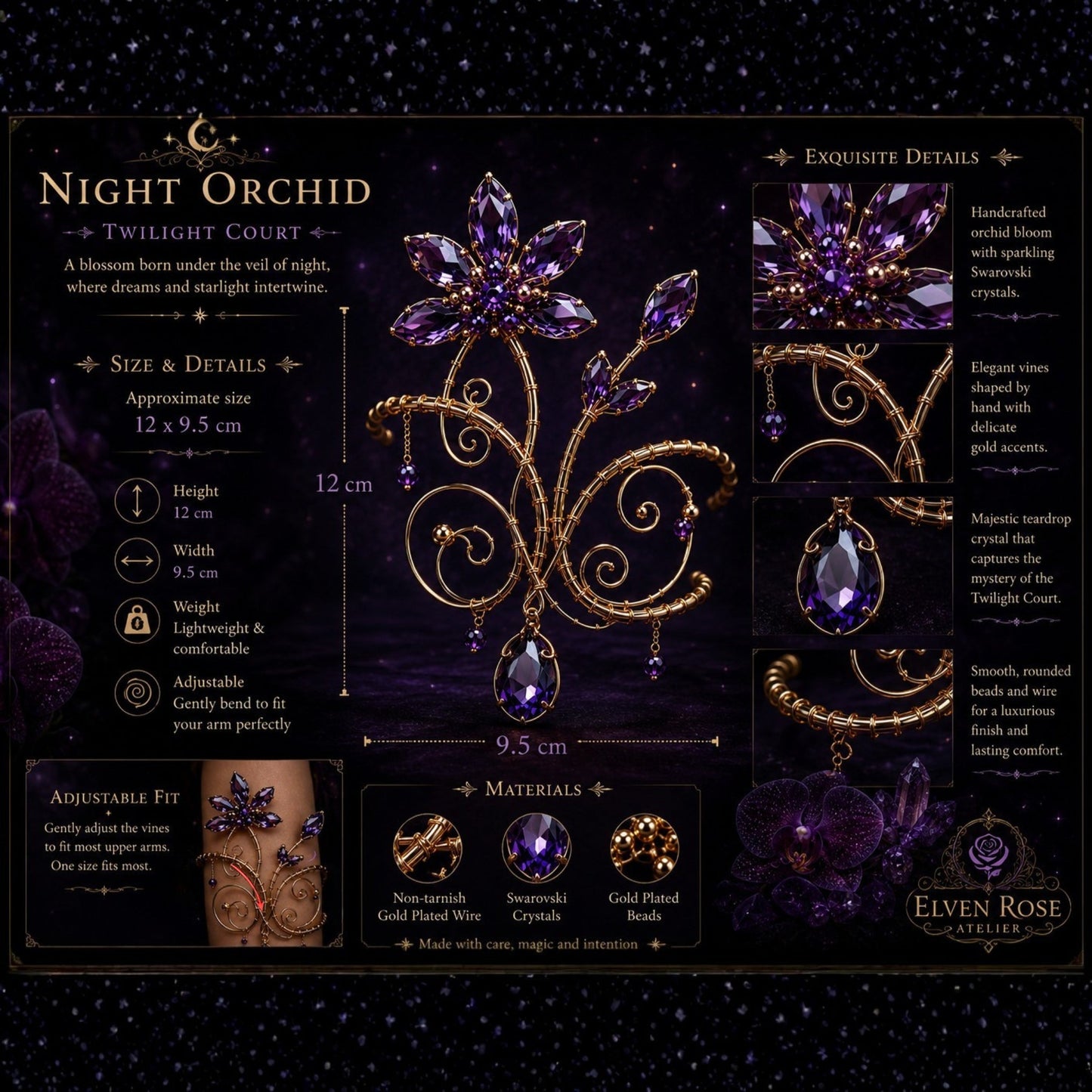 Night Orchid Arm Cuff - Elven Rose