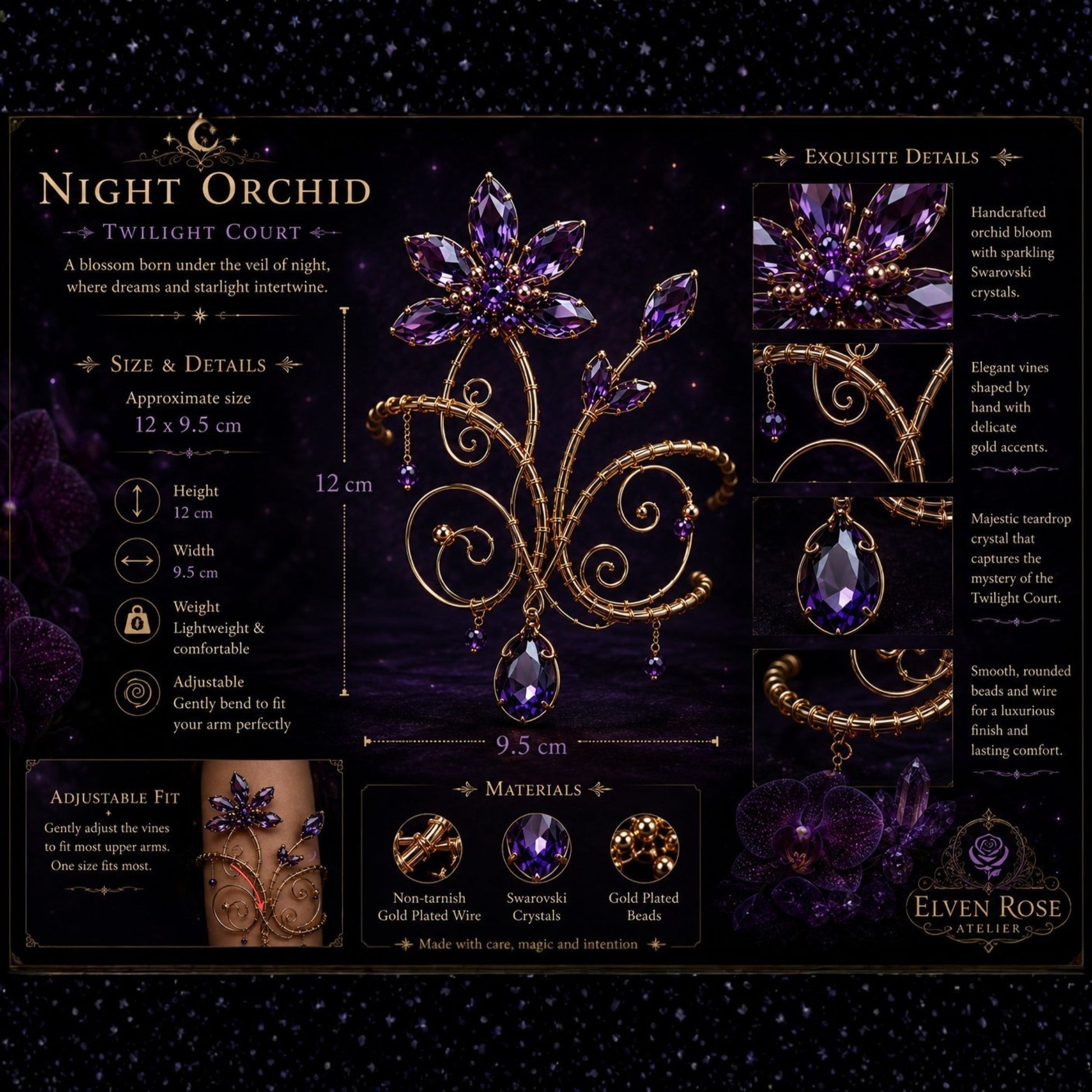 Night Orchid Arm Cuff - Elven Rose