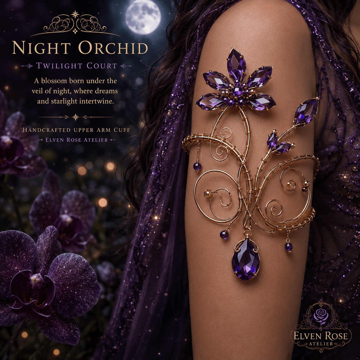 Night Orchid Arm Cuff - Elven Rose