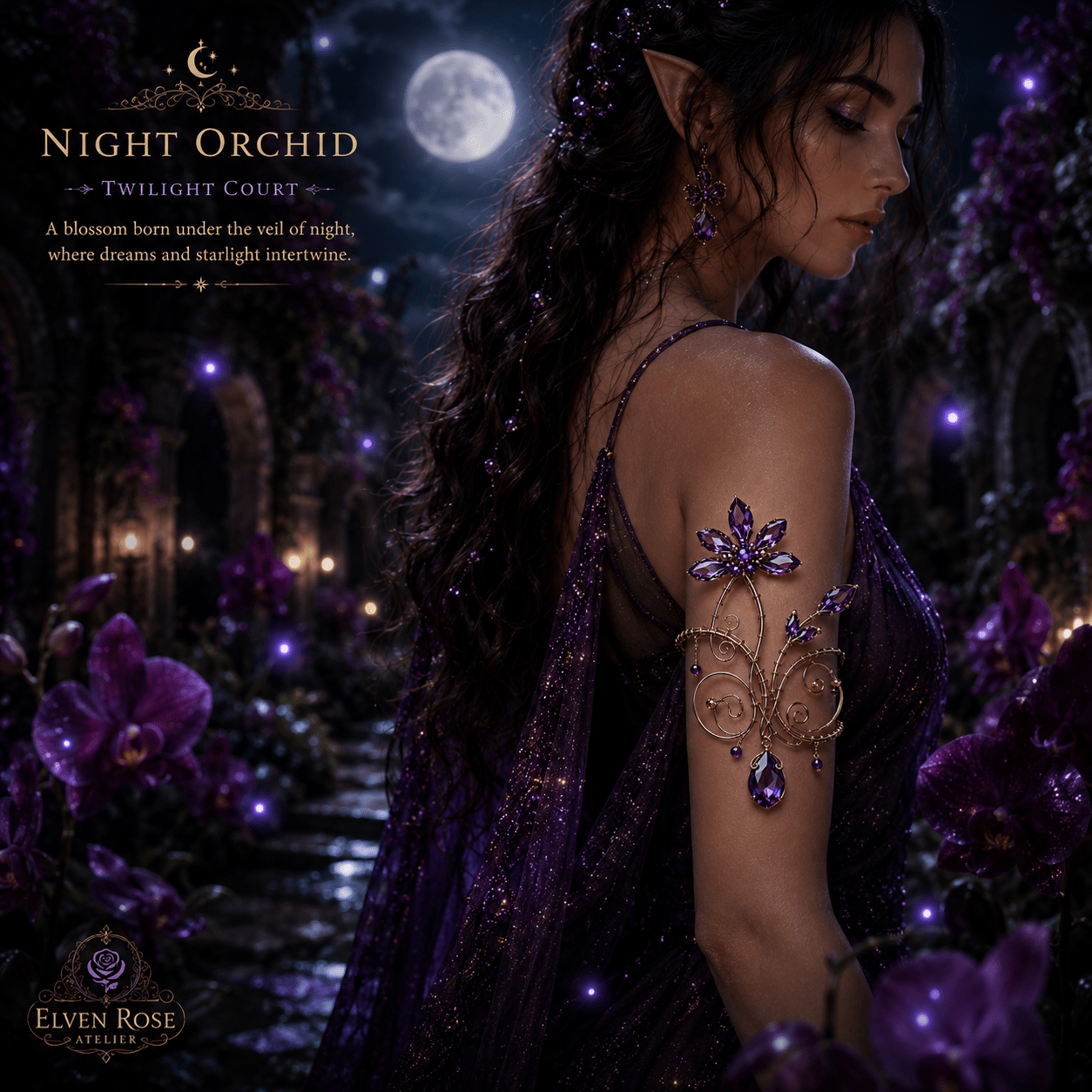 Night Orchid Arm Cuff - Elven Rose