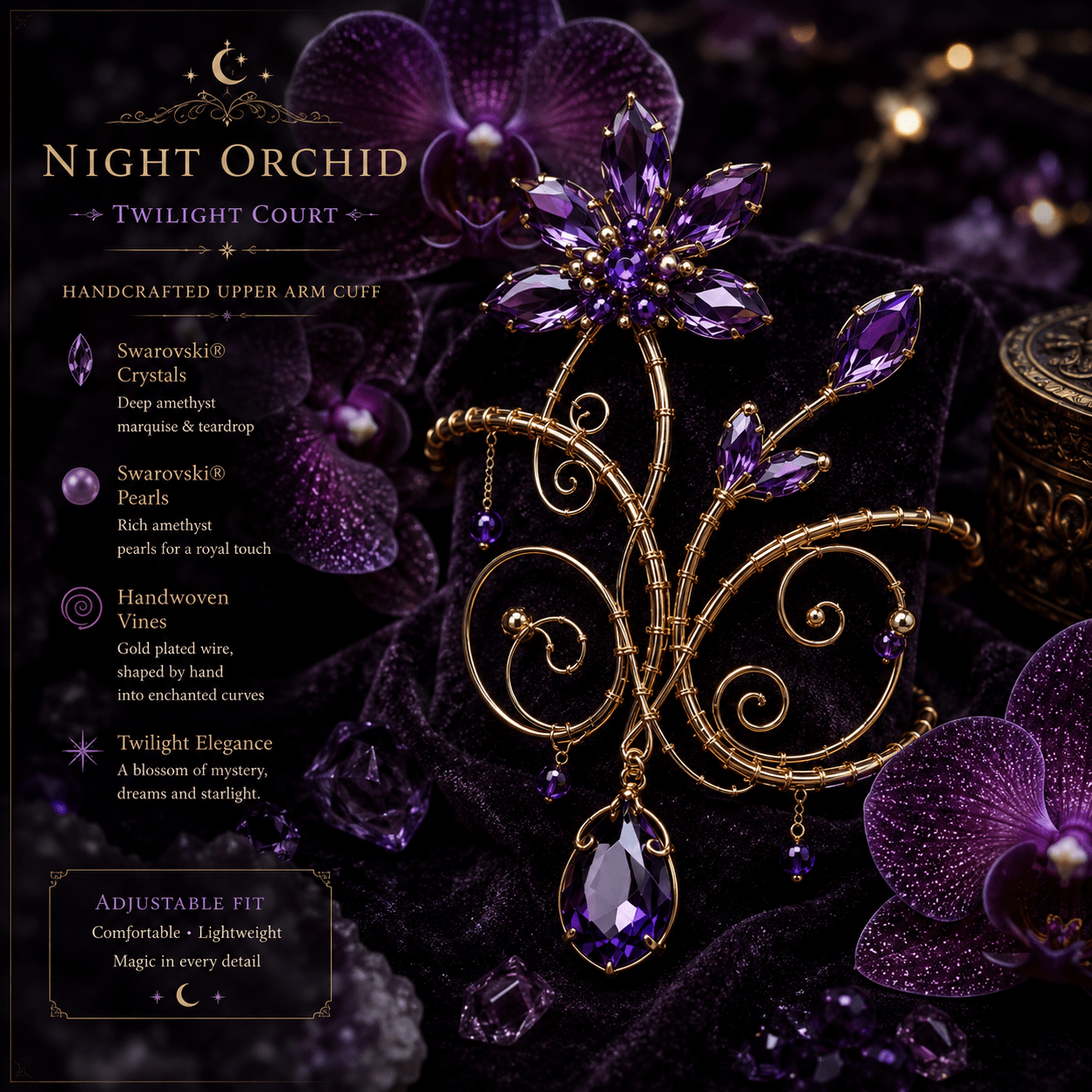 Night Orchid Arm Cuff - Elven Rose