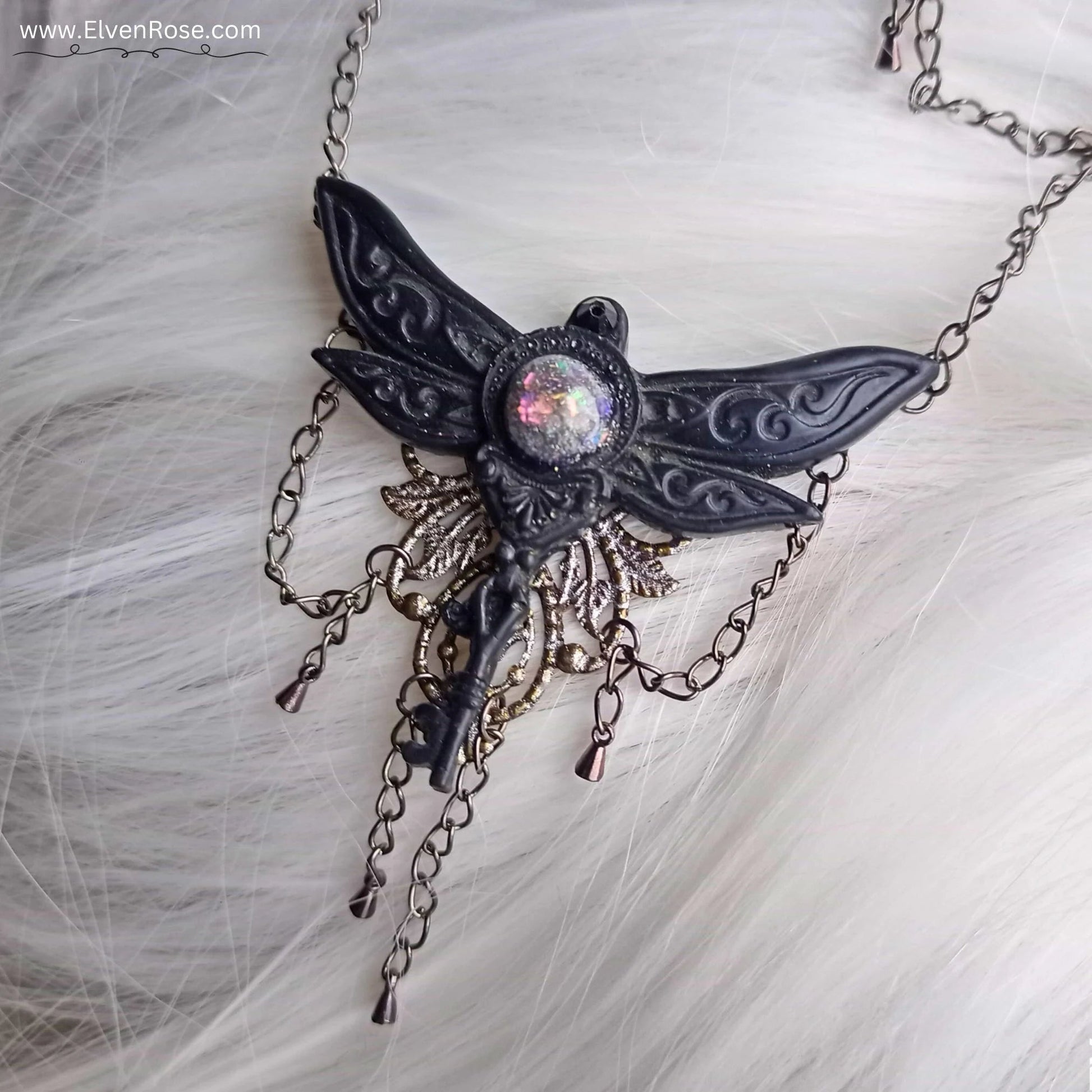 "Nocturnal Dragonfly Necklace" Glow in the Dark Gothic Fantasy Pendant - Elven Rose
