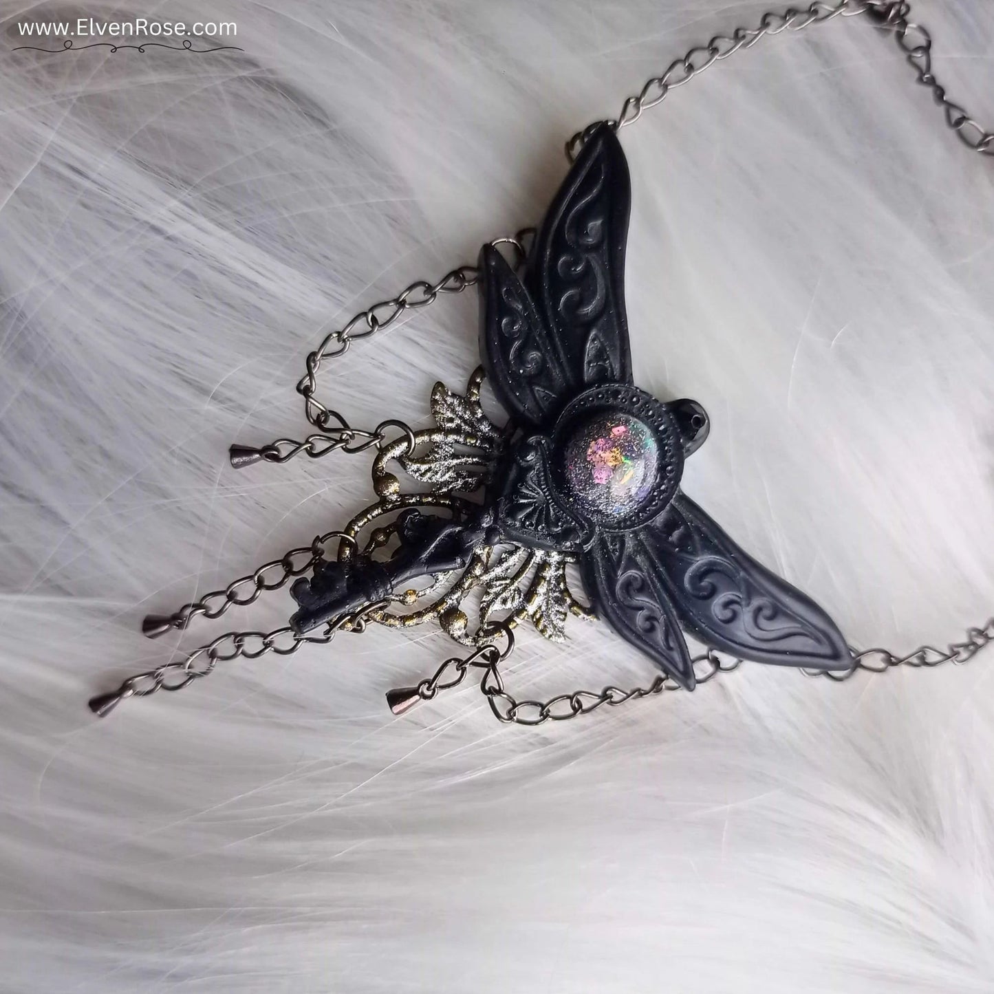 "Nocturnal Dragonfly Necklace" Glow in the Dark Gothic Fantasy Pendant - Elven Rose