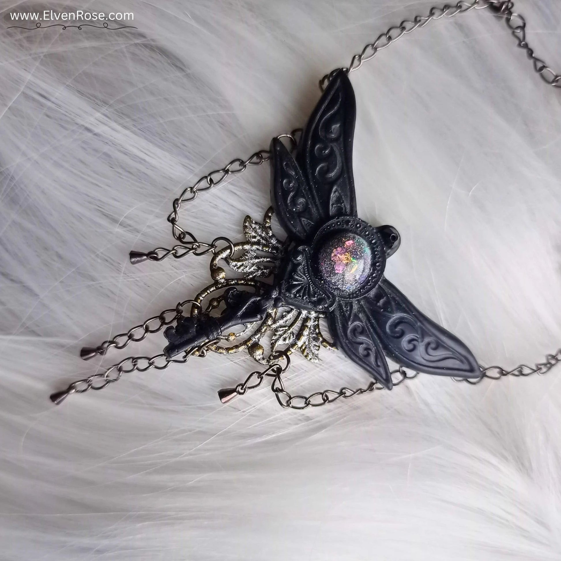 "Nocturnal Dragonfly Necklace" Glow in the Dark Gothic Fantasy Pendant - Elven Rose