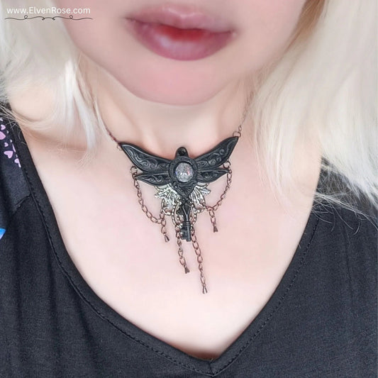 "Nocturnal Dragonfly Necklace" Glow in the Dark Gothic Fantasy Pendant - Elven Rose
