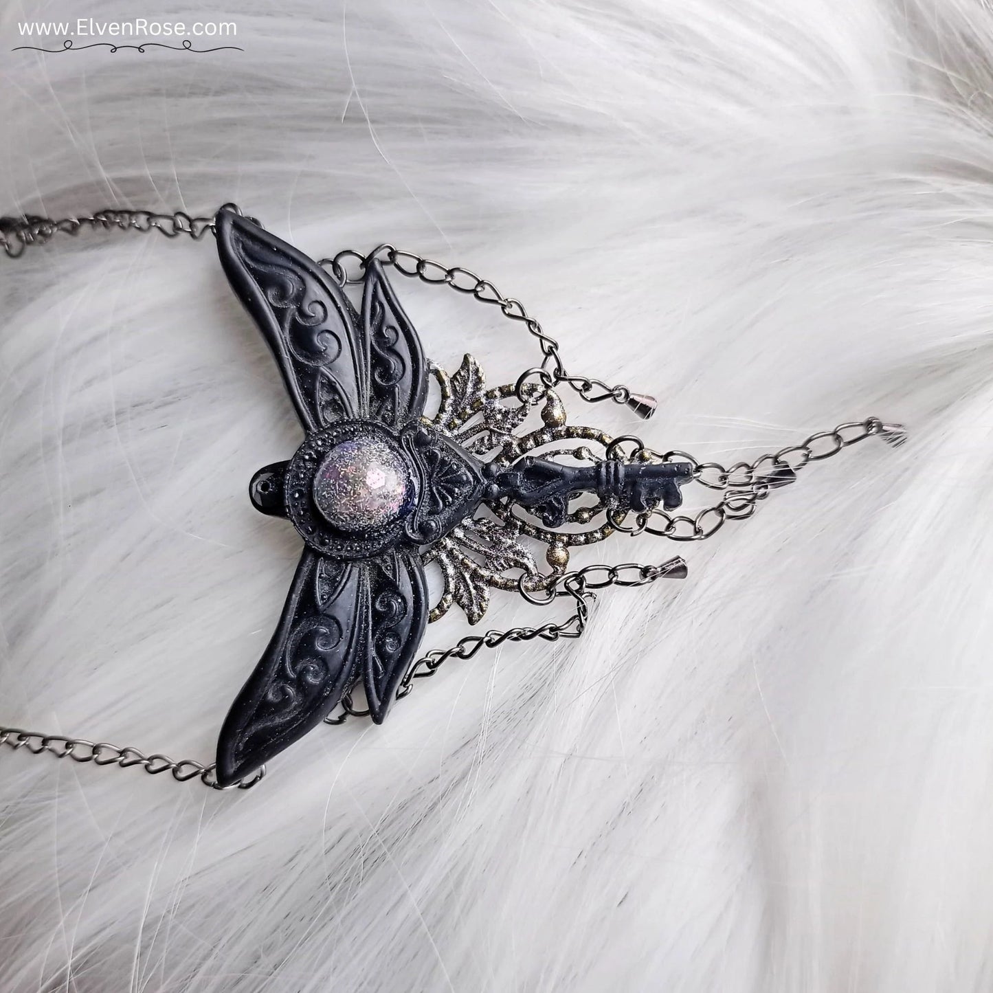 "Nocturnal Dragonfly Necklace" Glow in the Dark Gothic Fantasy Pendant - Elven Rose