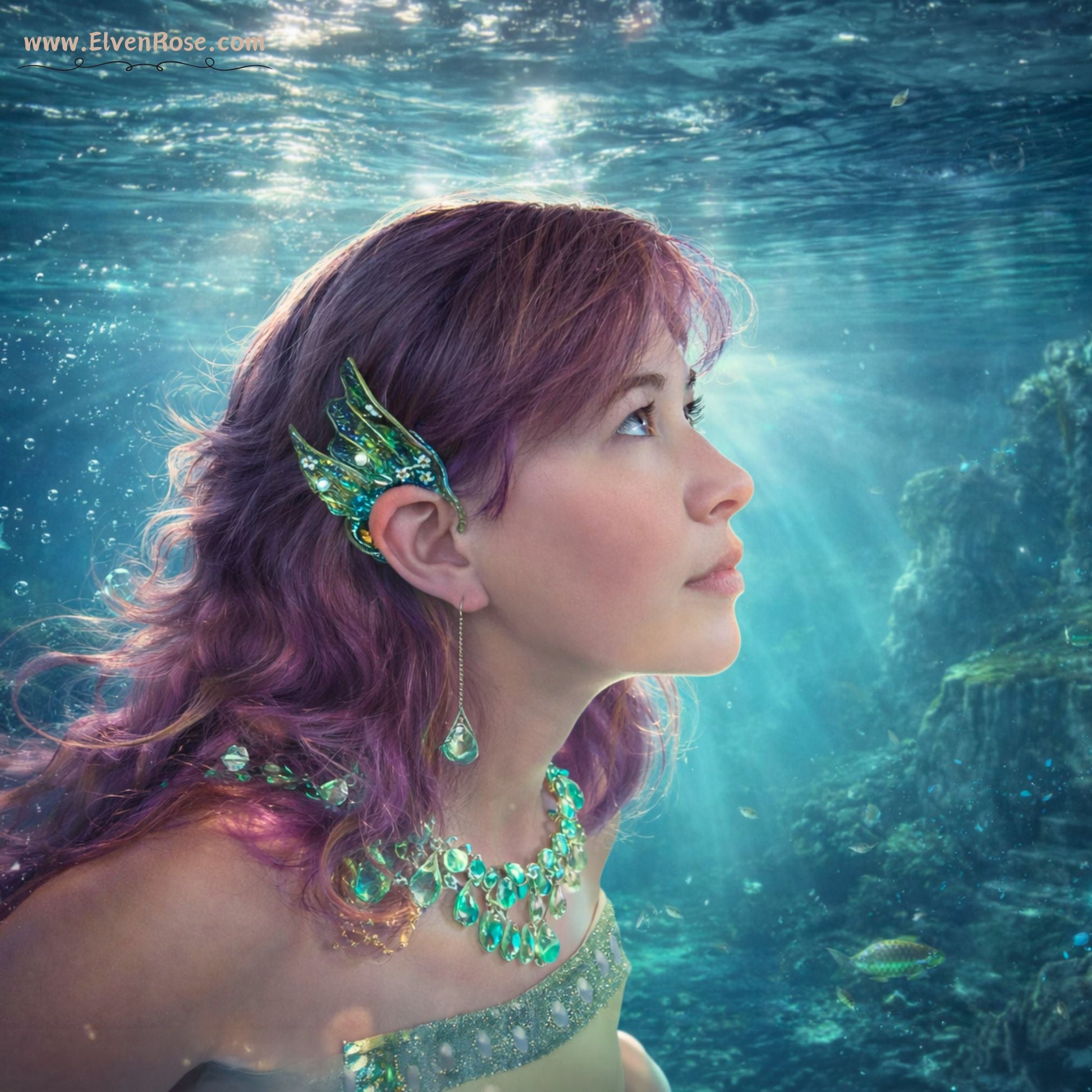 "Ocean Whisper Fairy Ears" Mermaid Ear Jewelry - Elven Rose