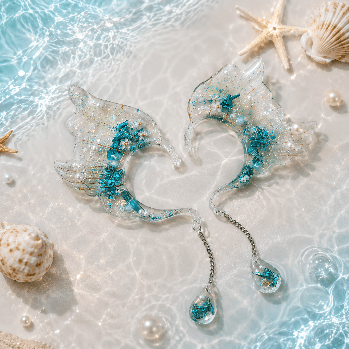 "Ocean Whisper Fairy Ears" Mermaid Ear Jewelry - Elven Rose