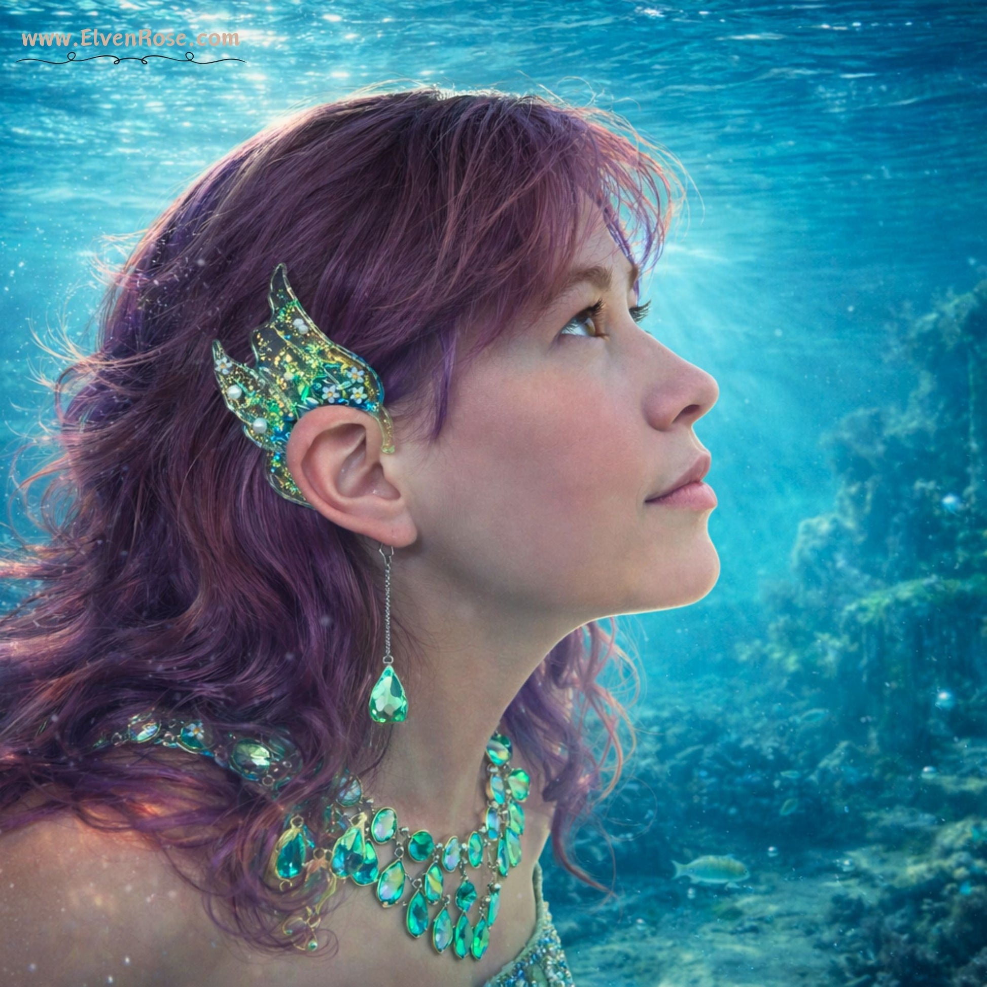 "Ocean Whisper Fairy Ears" Mermaid Ear Jewelry - Elven Rose
