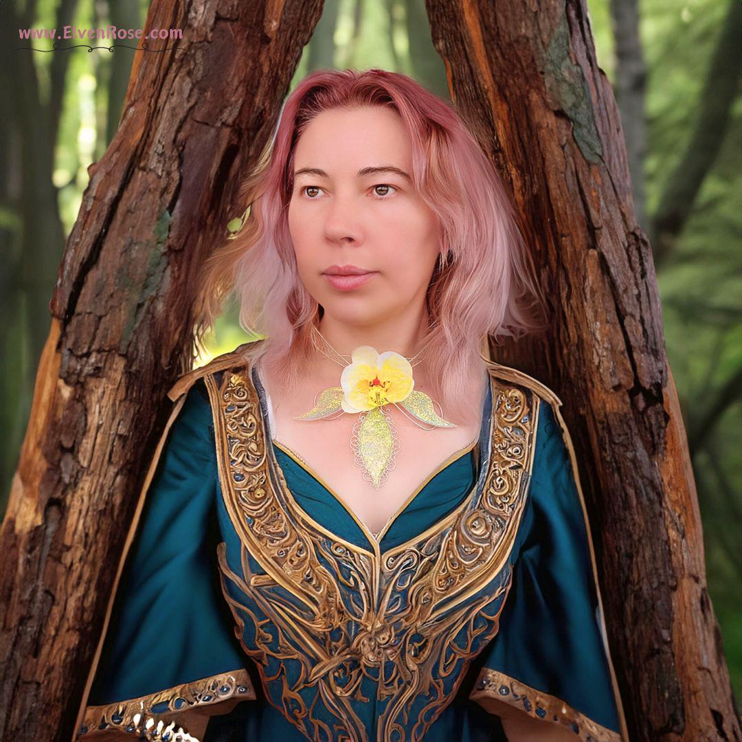 "Orchid of Enchantment" Fantasy Floral Collar Necklace - Elven Rose