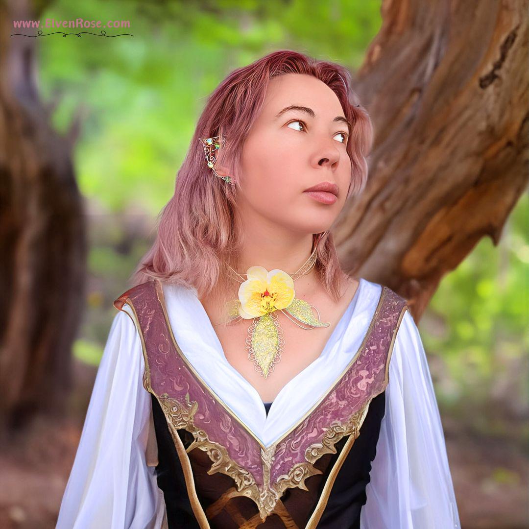 "Orchid of Enchantment" Fantasy Floral Collar Necklace - Elven Rose