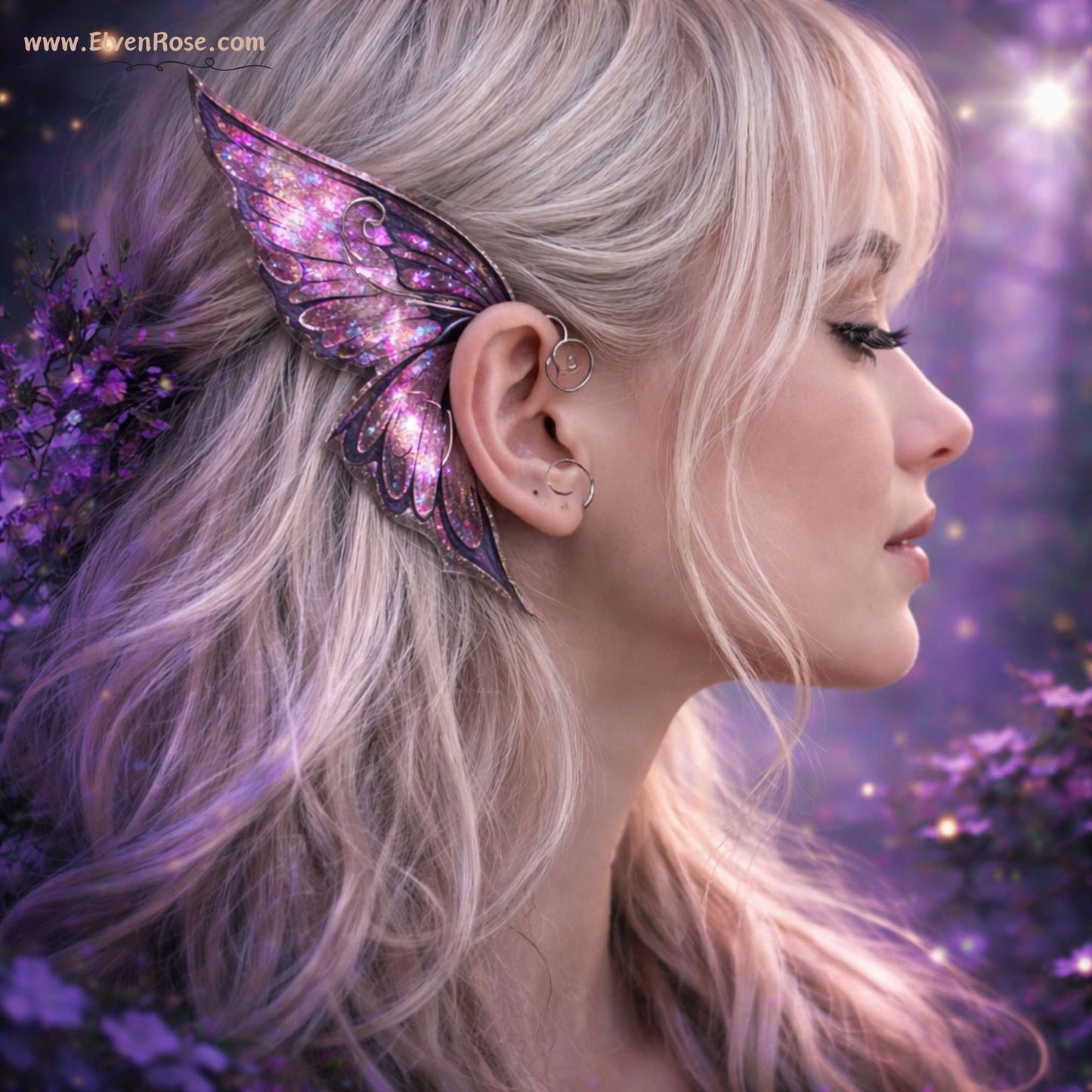 Purple Fairy Ear Wrap Earrings - Elven Rose