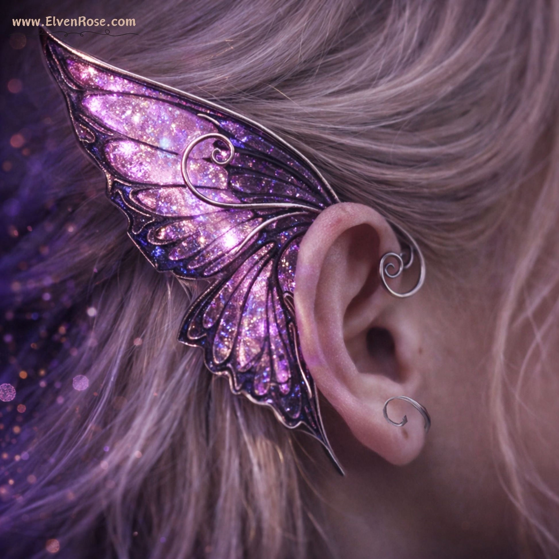 Purple Fairy Ear Wrap Earrings - Elven Rose