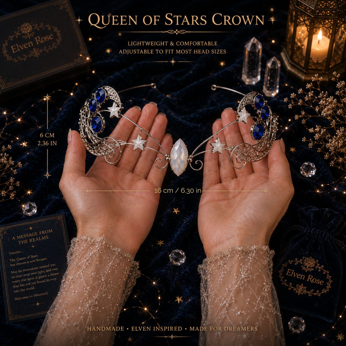 "Queen of Stars Crown" Celestial Elven Tiara - Elven Rose