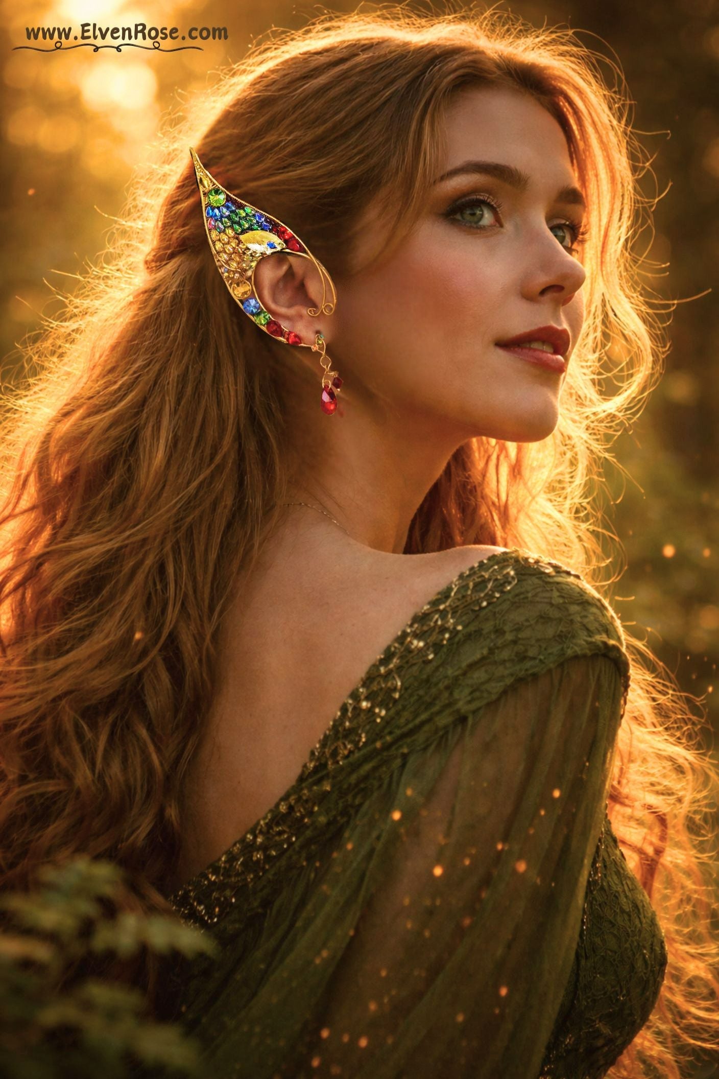 Rainbow Phoenix Elf Ear Cuff Set - Elven Rose