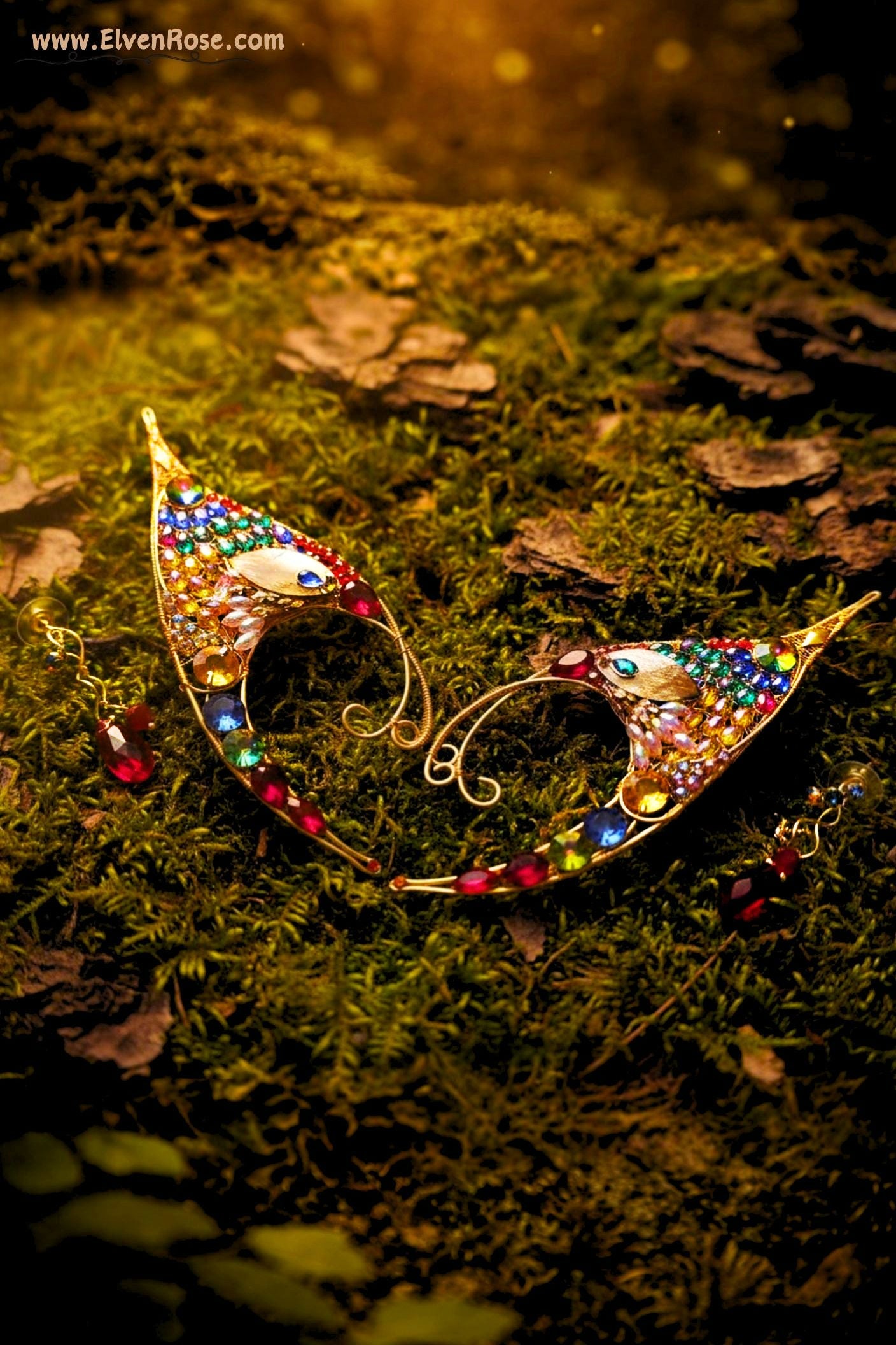 Rainbow Phoenix Elf Ear Cuff Set - Elven Rose