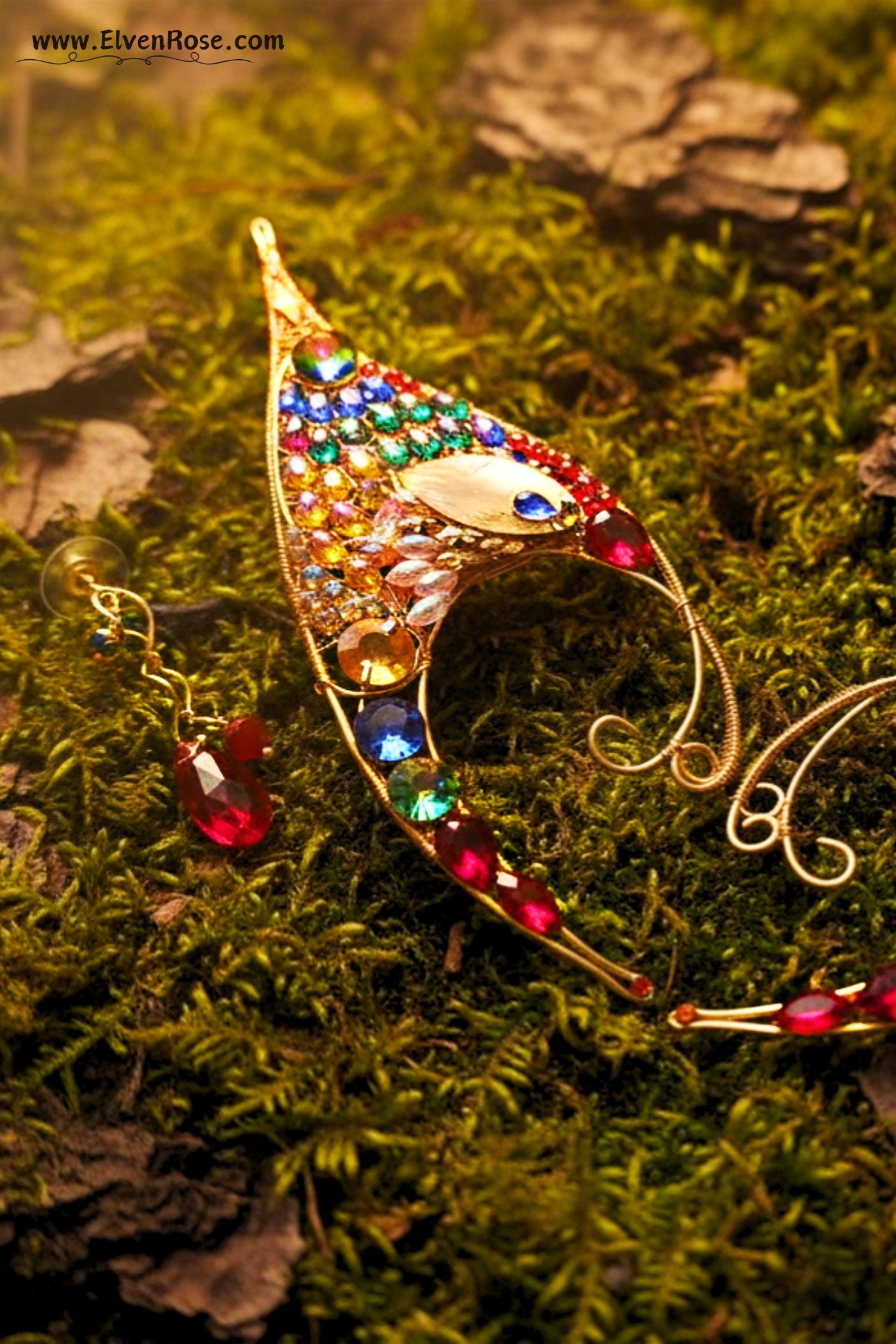 Rainbow Phoenix Elf Ear Cuff Set - Elven Rose