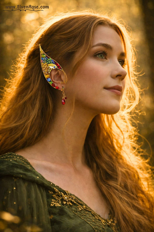 Rainbow Phoenix Elf Ear Cuff Set - Elven Rose