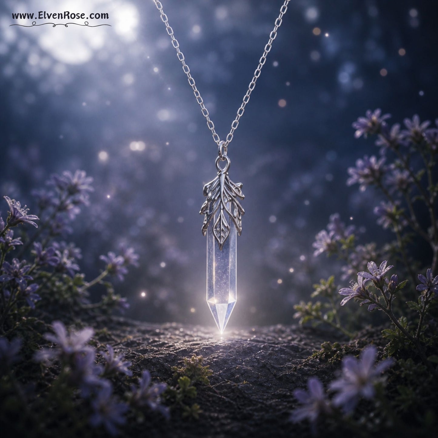 Selenite Crystal Pendant Necklace - Elven Rose