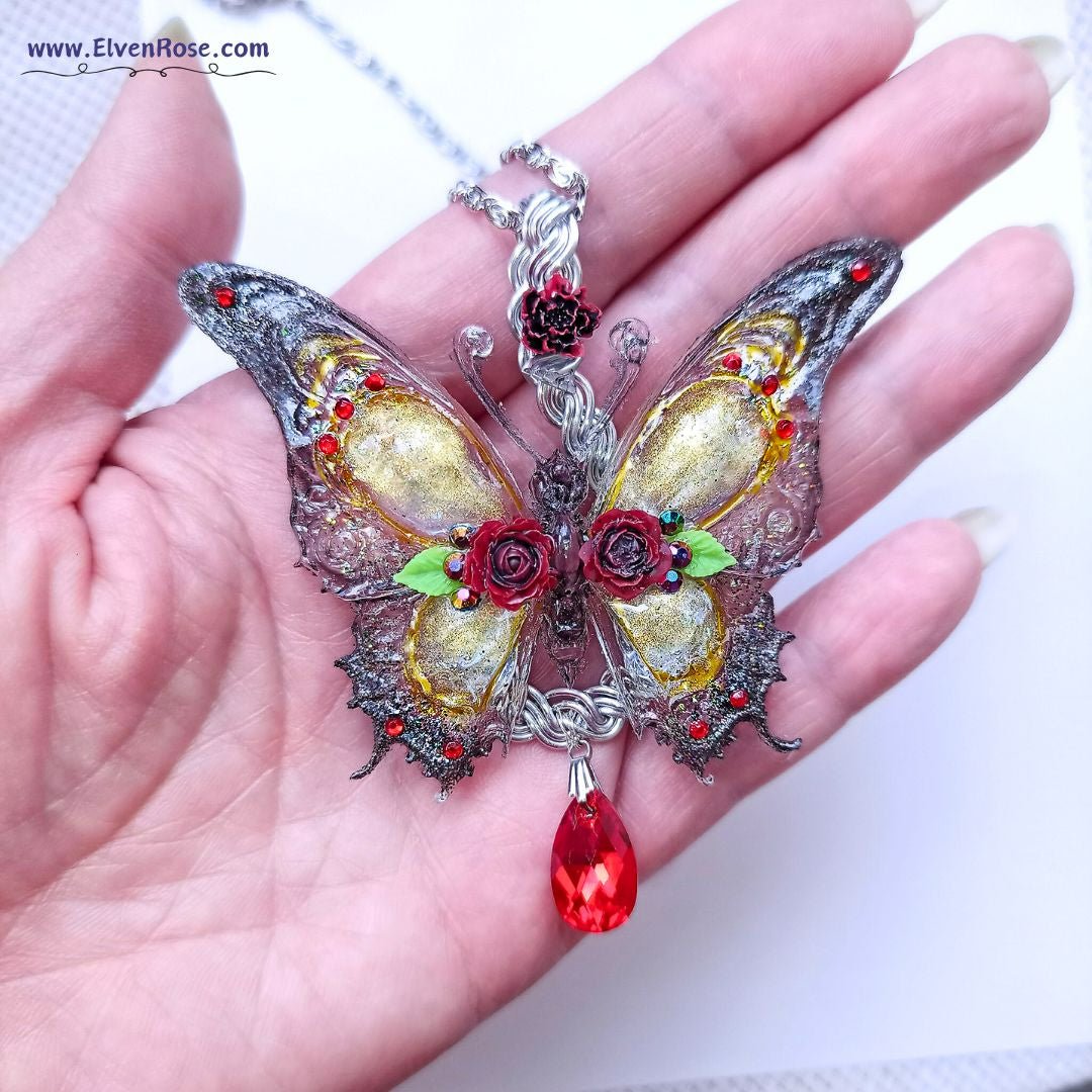 Shadowglow Butterfly Pendant - Elven Rose