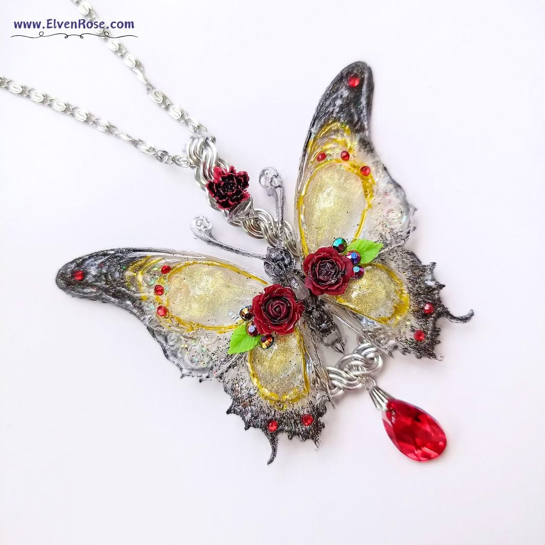 Shadowglow Butterfly Pendant - Elven Rose