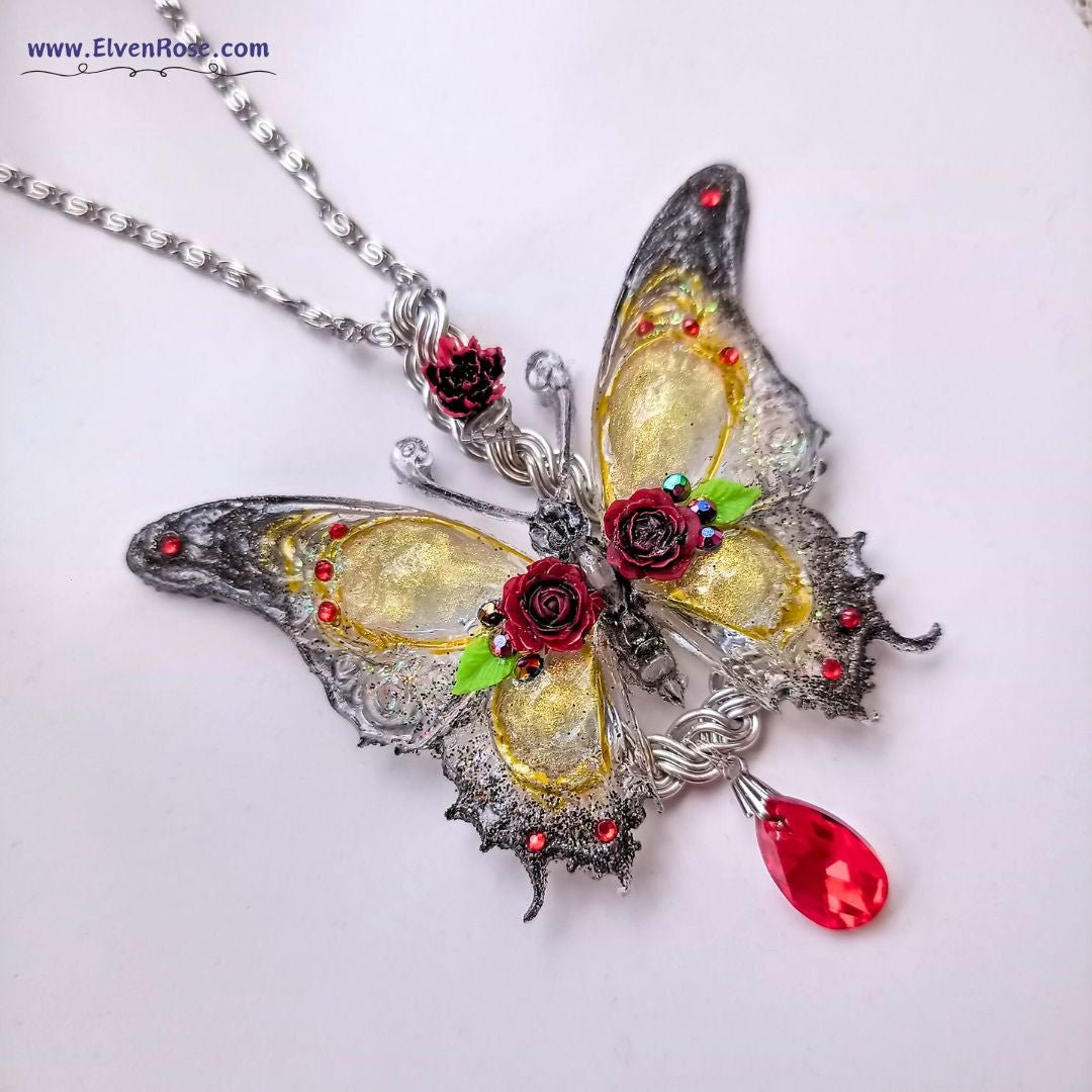 Shadowglow Butterfly Pendant - Elven Rose