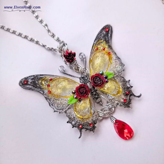 Shadowglow Butterfly Pendant - Elven Rose