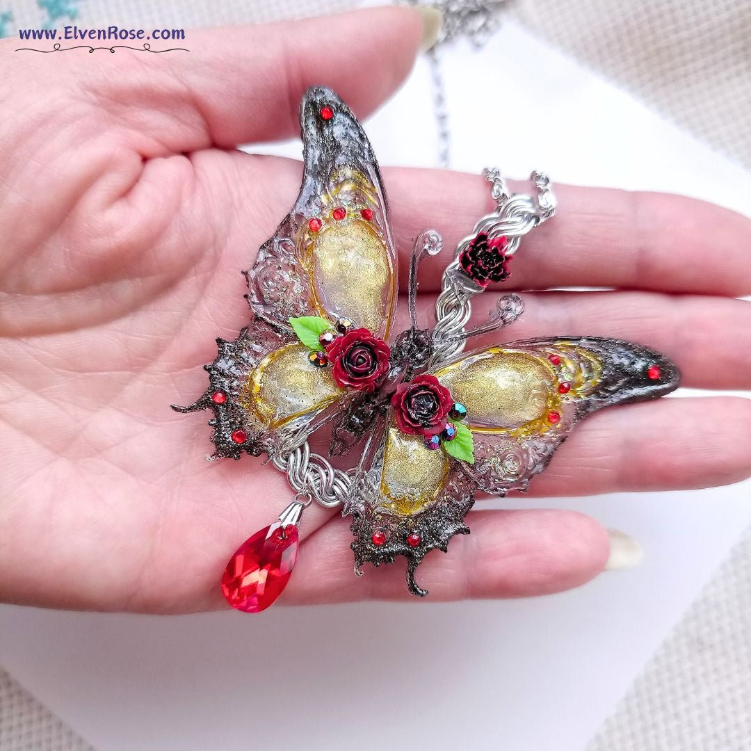 Shadowglow Butterfly Pendant - Elven Rose