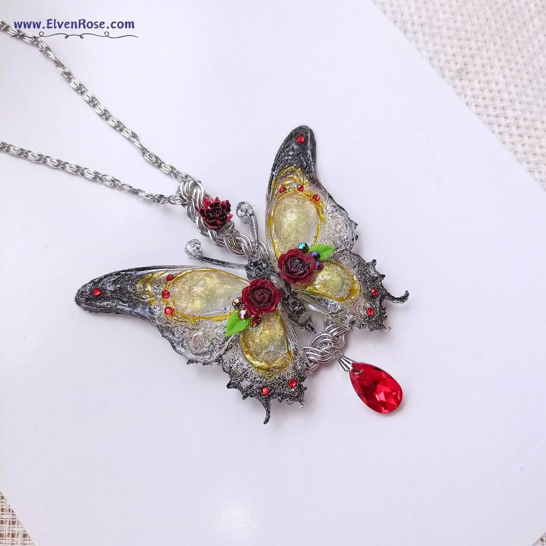 Shadowglow Butterfly Pendant - Elven Rose