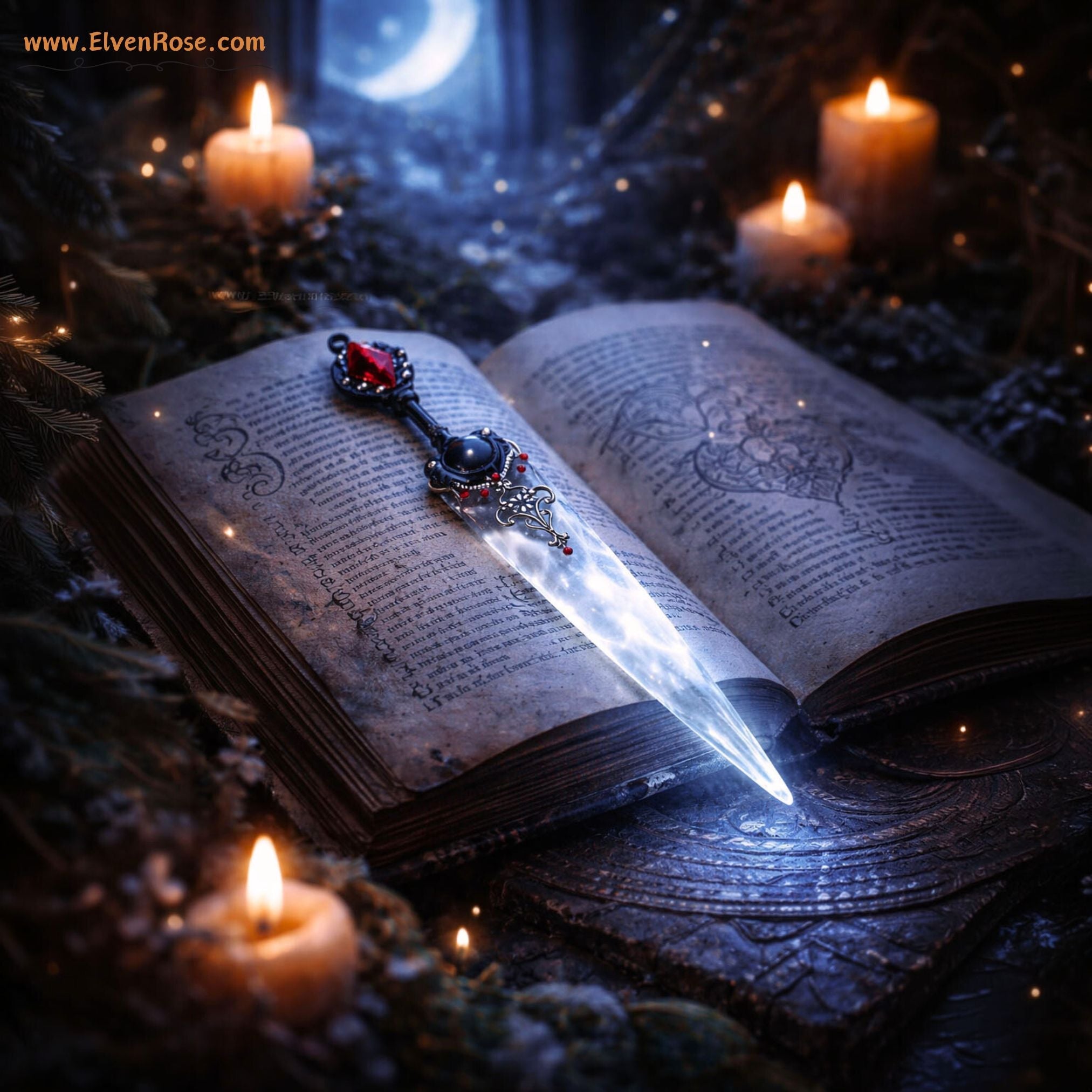 "Shadowthorn Dagger" glow in the dark bookmark - Elven Rose