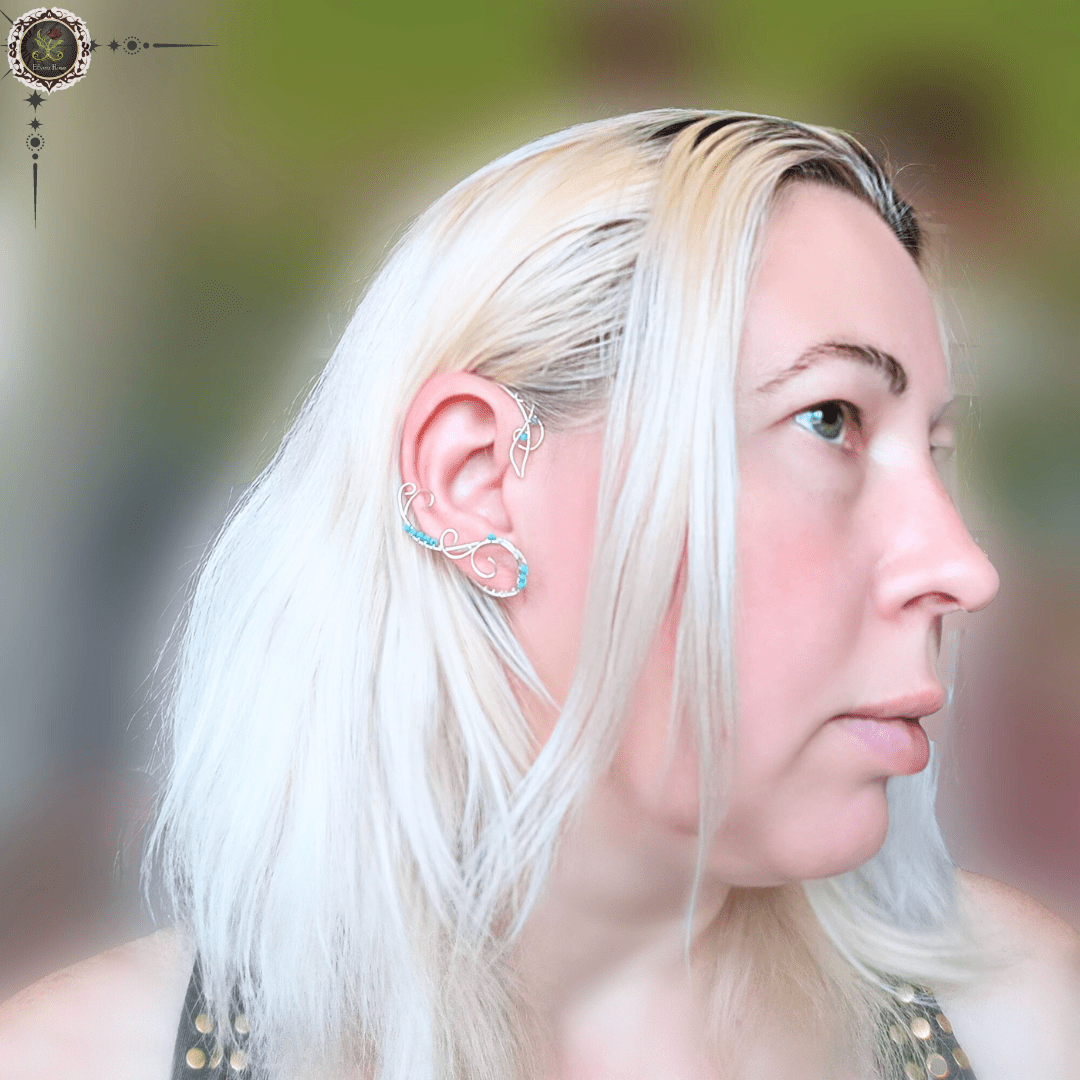 Silver and Turquoise Ear Wrap - Elven Rose