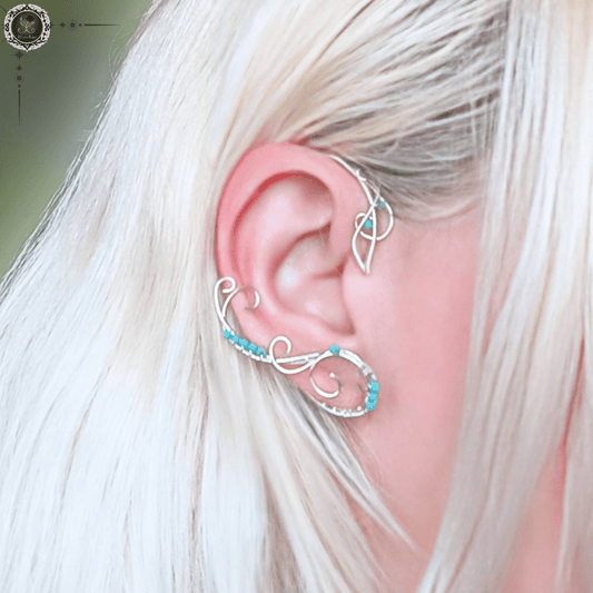 Silver and Turquoise Ear Wrap - Elven Rose