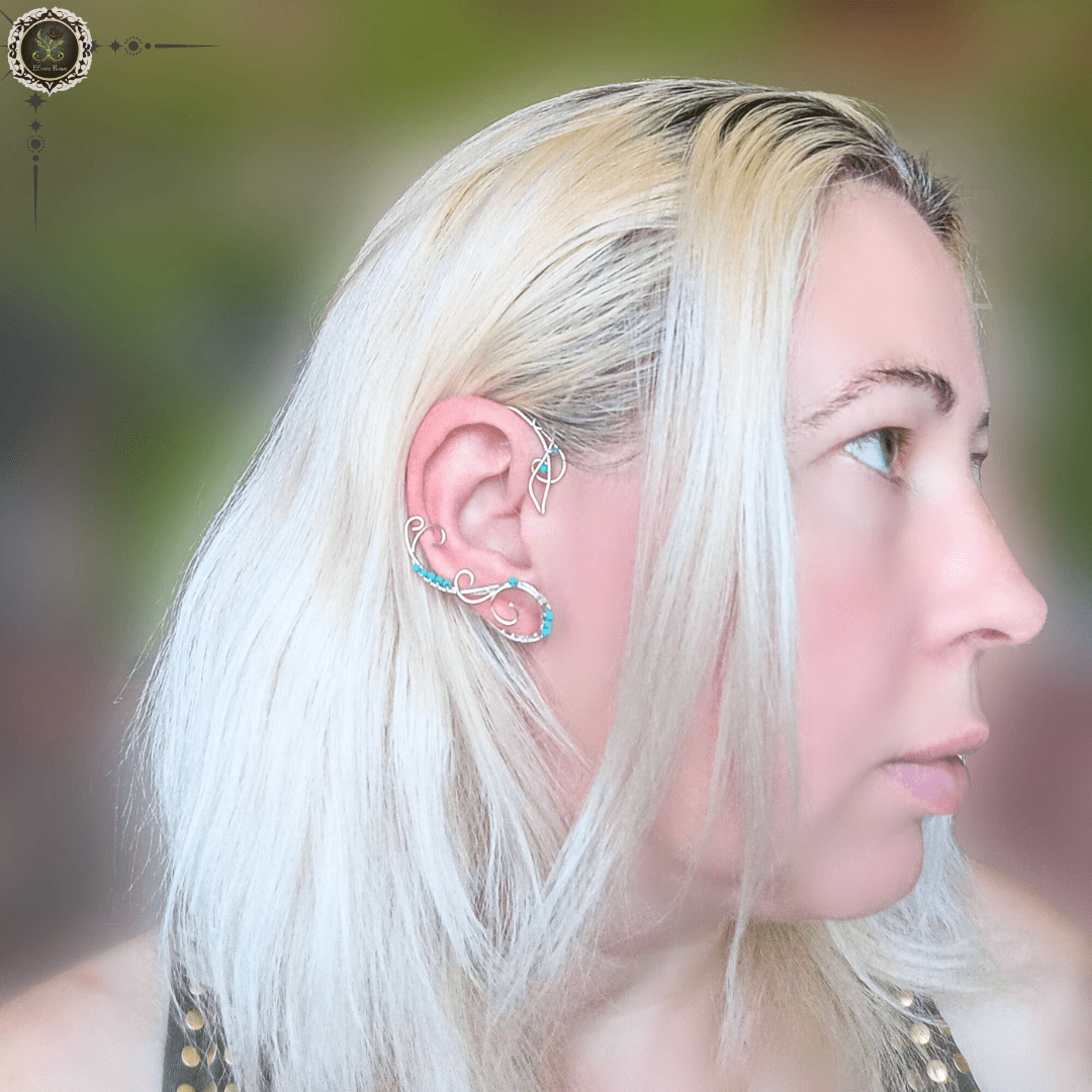 Silver and Turquoise Ear Wrap - Elven Rose