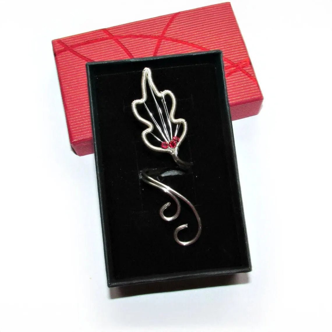 Silver Fantasy Leaf ring - Elven Rose