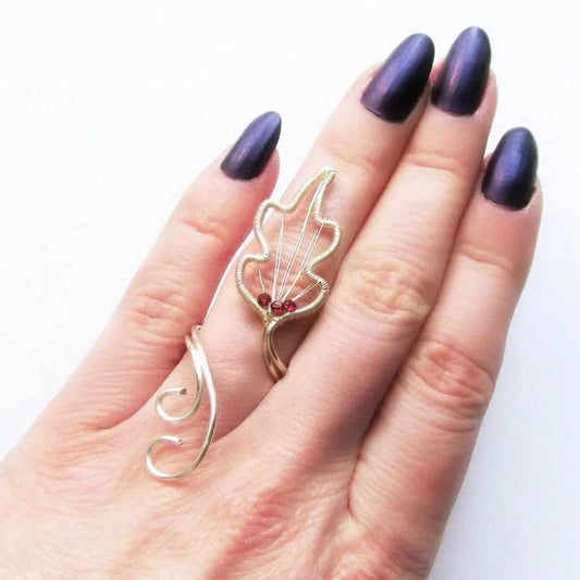 Silver Fantasy Leaf ring - Elven Rose