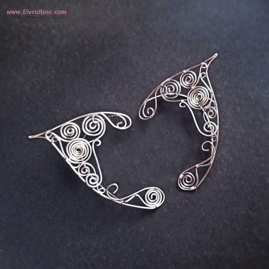 Silver Spirals Elf Ear Cuffs - Elven Rose