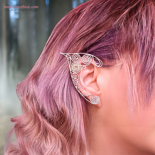Silver Spirals Elf Ear Cuffs - Elven Rose