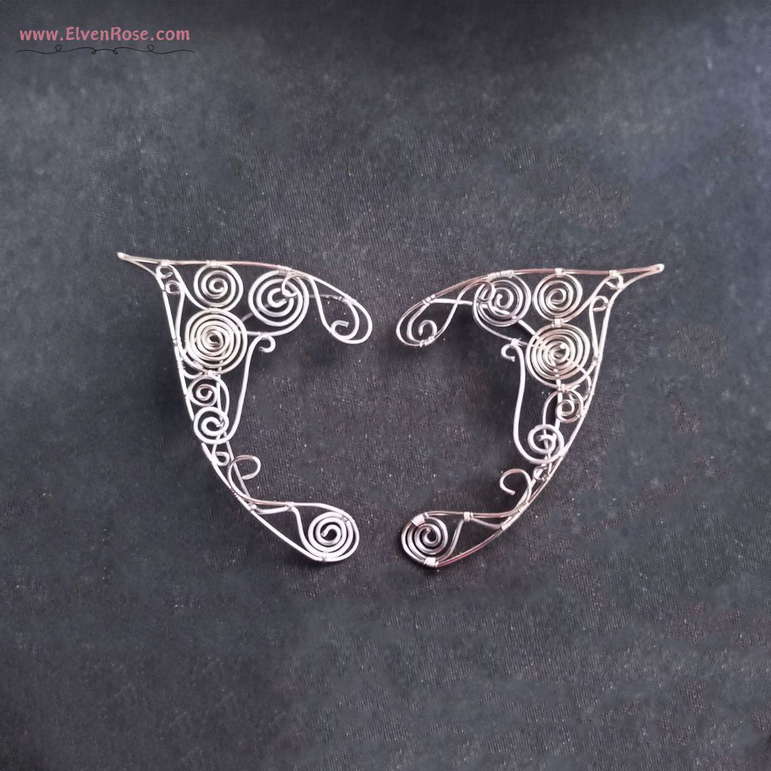 Silver Spirals Elf Ear Cuffs - Elven Rose