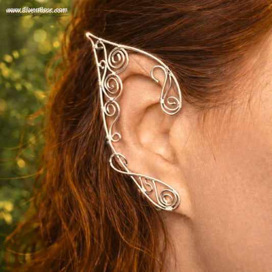 "Silver Swirl" Fantasy Elf Ear Earrings - Elven Rose