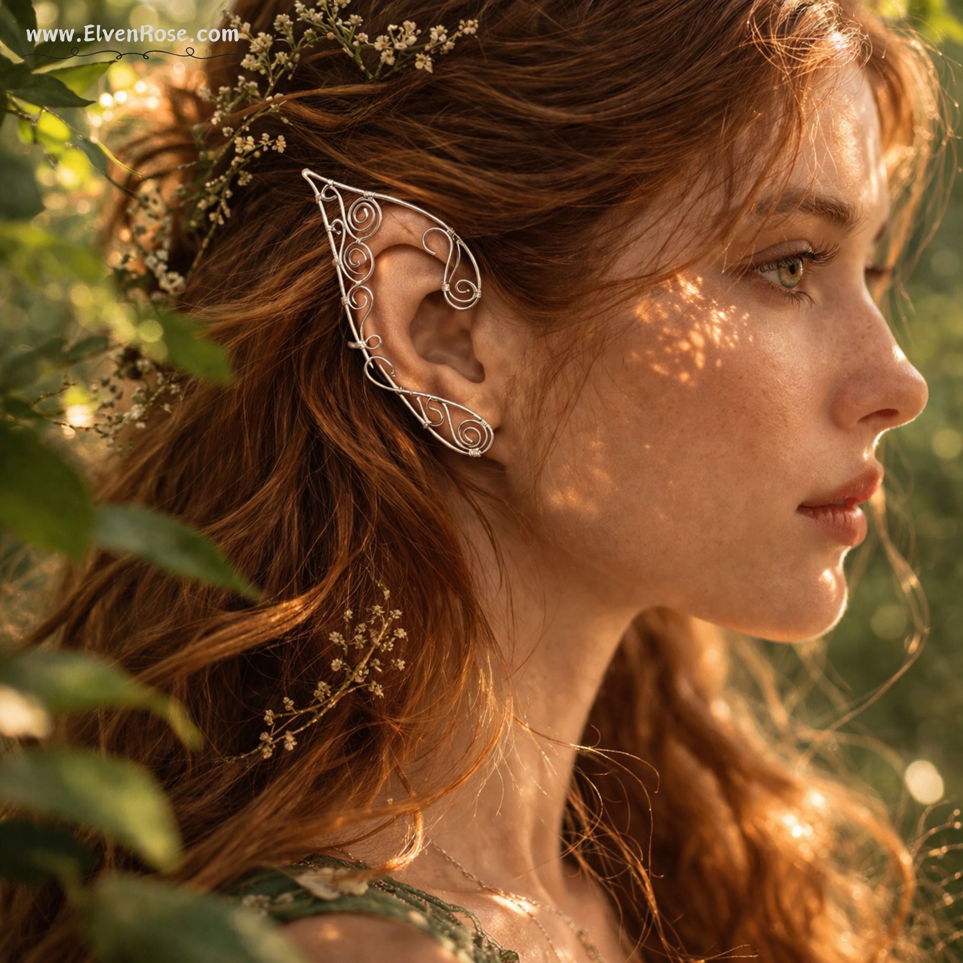 "Silver Swirl" Fantasy Elf Ear Earrings - Elven Rose