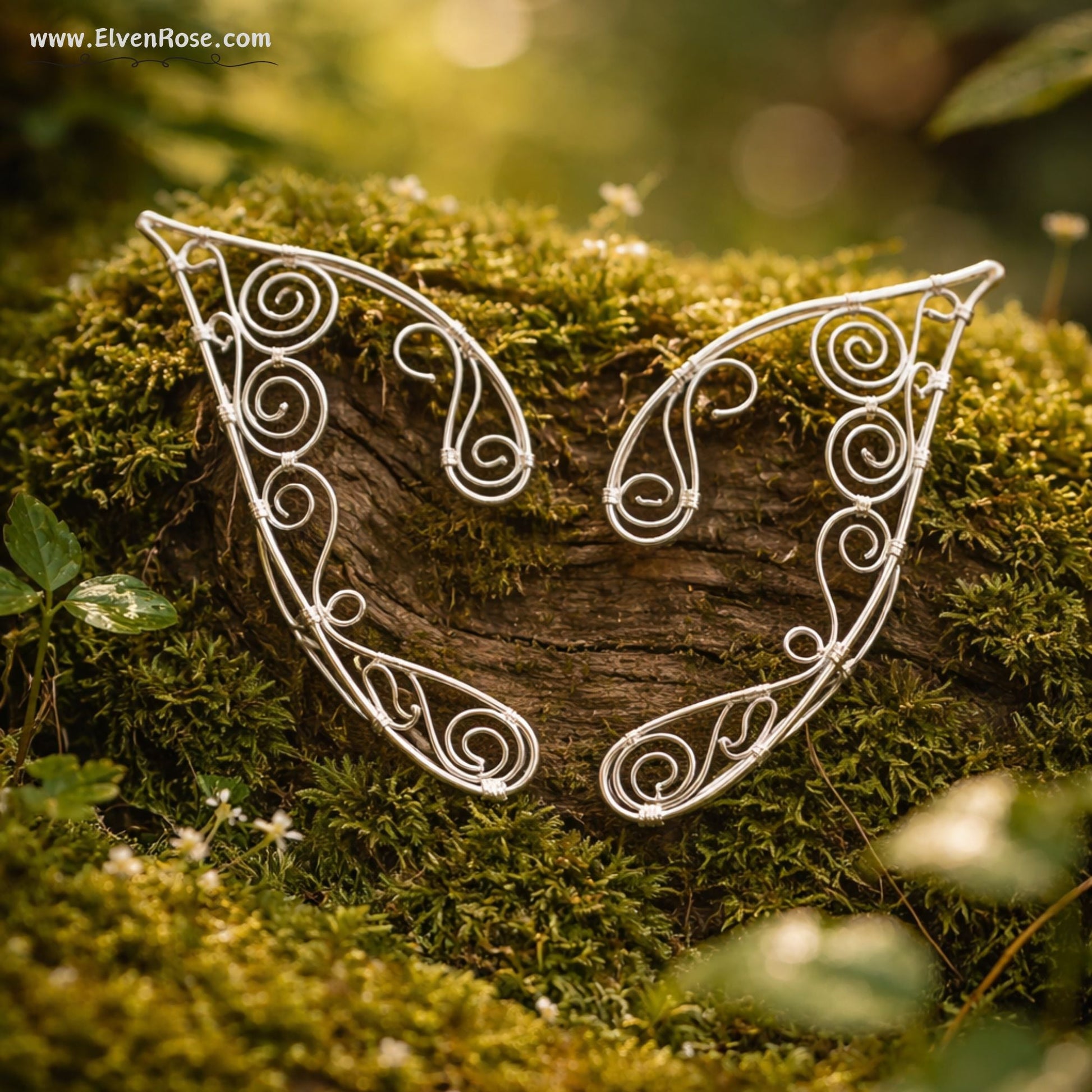 "Silver Swirl" Fantasy Elf Ear Earrings - Elven Rose
