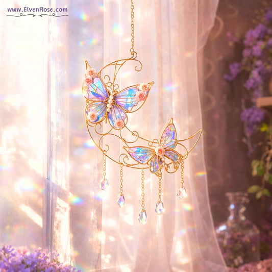 Skyveil Butterflies Suncatcher – Iridescent Fantasy Window Ornament - Elven Rose