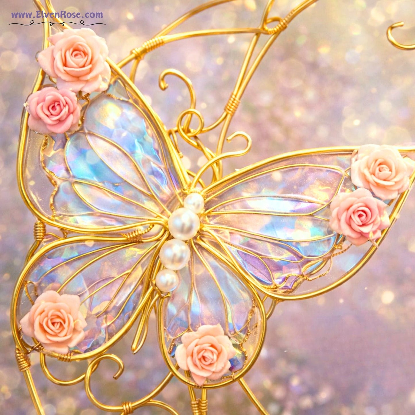 Skyveil Butterflies Suncatcher – Iridescent Fantasy Window Ornament - Elven Rose