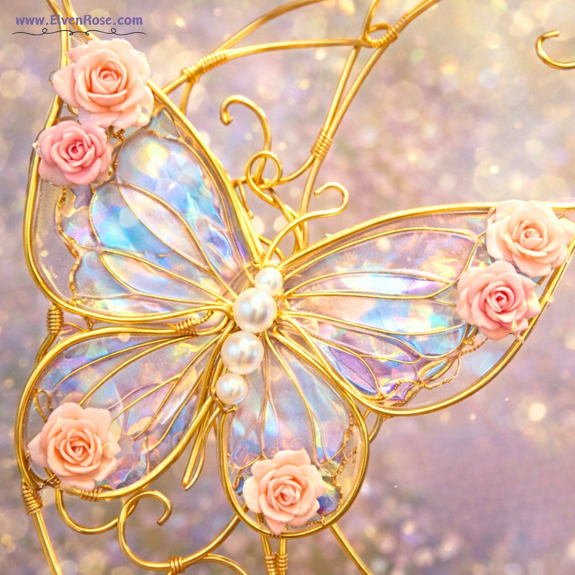 Skyveil Butterflies Suncatcher – Iridescent Fantasy Window Ornament - Elven Rose