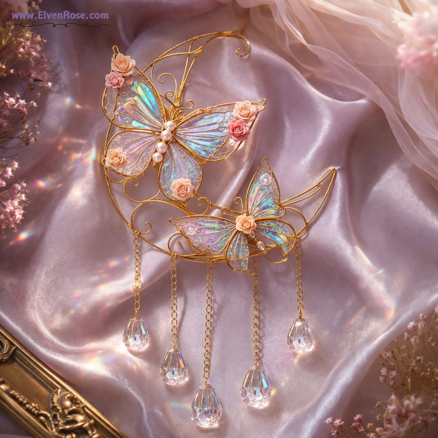 Skyveil Butterflies Suncatcher – Iridescent Fantasy Window Ornament - Elven Rose