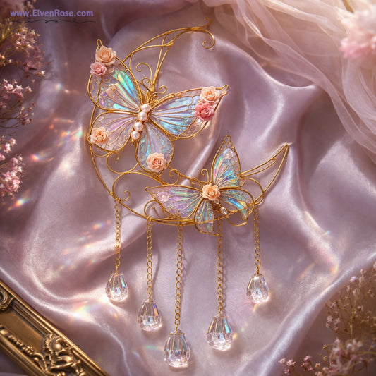 Skyveil Butterflies Suncatcher – Iridescent Fantasy Window Ornament - Elven Rose