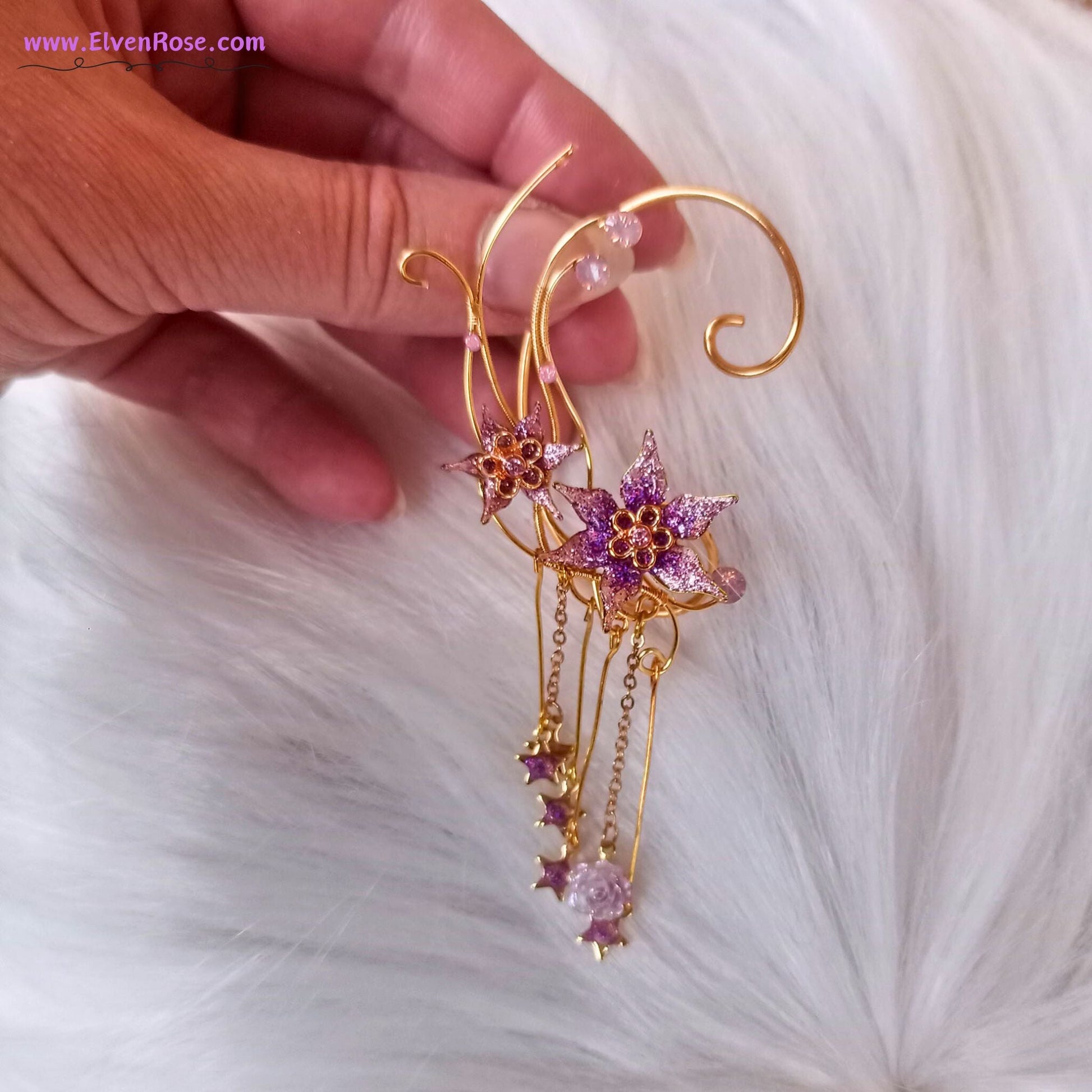 Starlight Bloom Elf Ear Wrap - Elven Rose