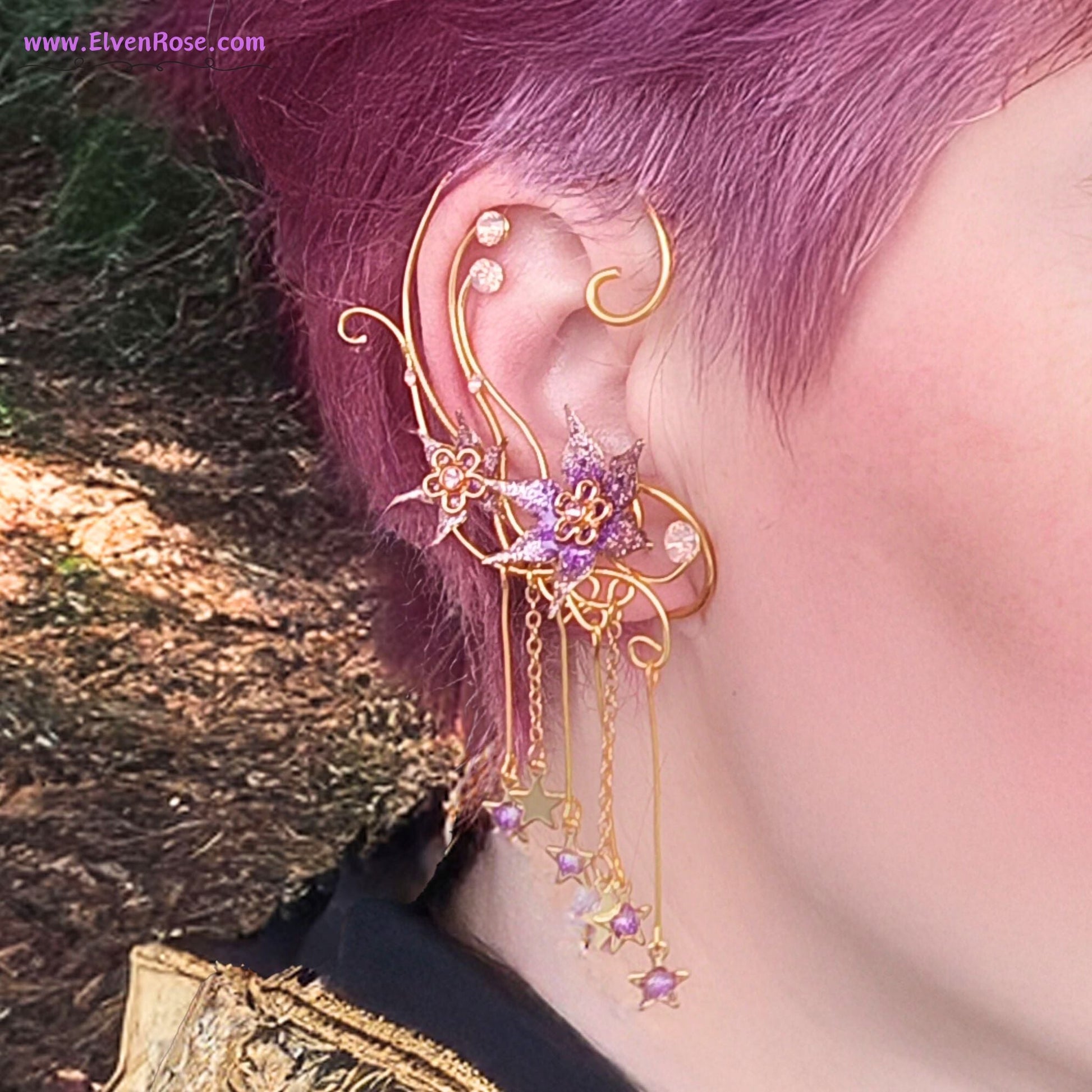 Starlight Bloom Elf Ear Wrap - Elven Rose