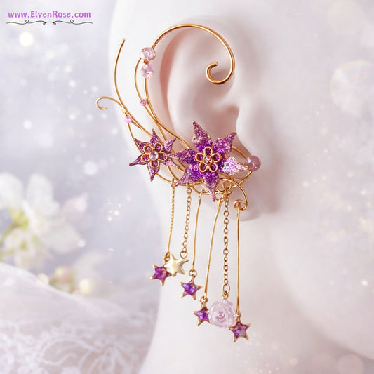 Starlight Bloom Elf Ear Wrap - Elven Rose