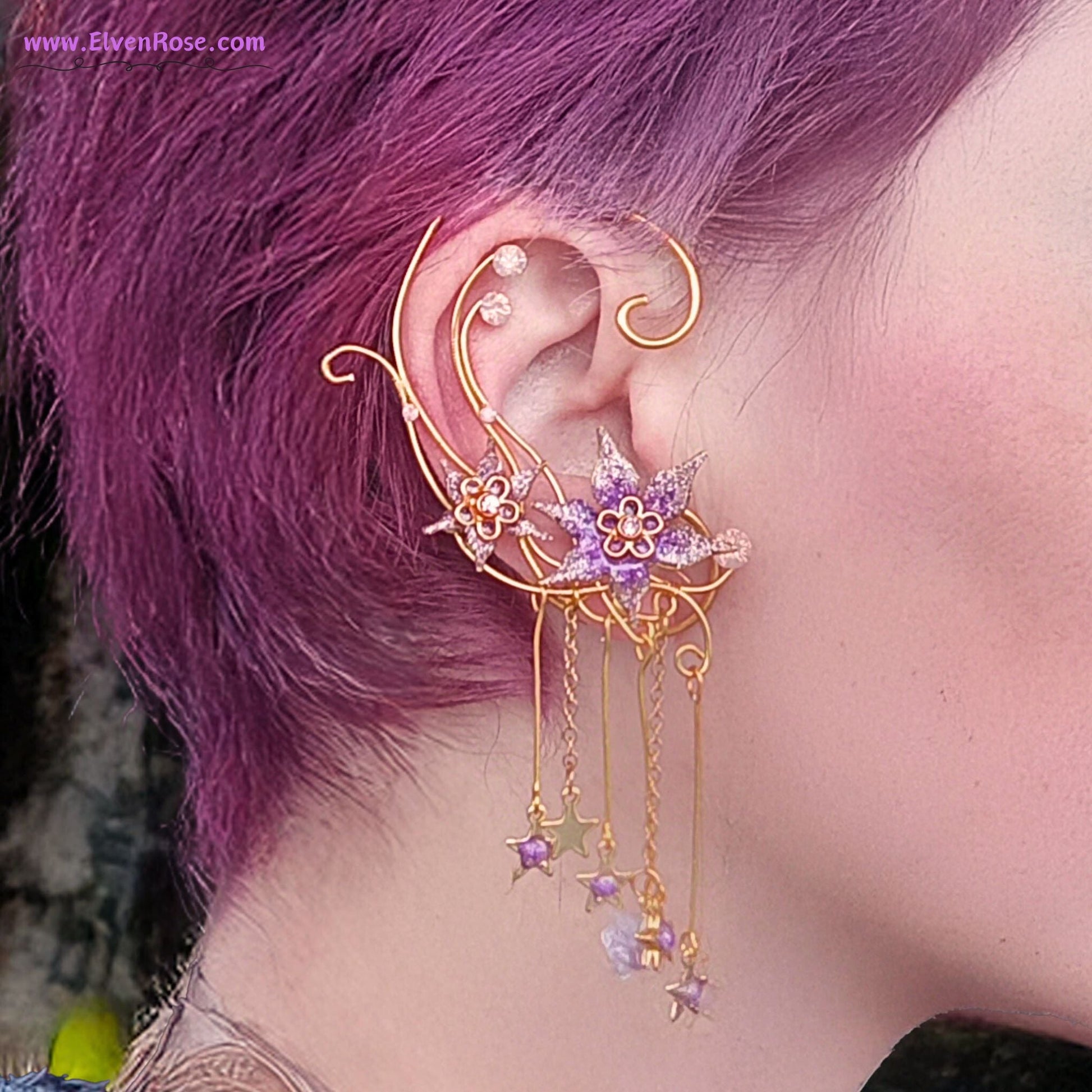 Starlight Bloom Elf Ear Wrap - Elven Rose